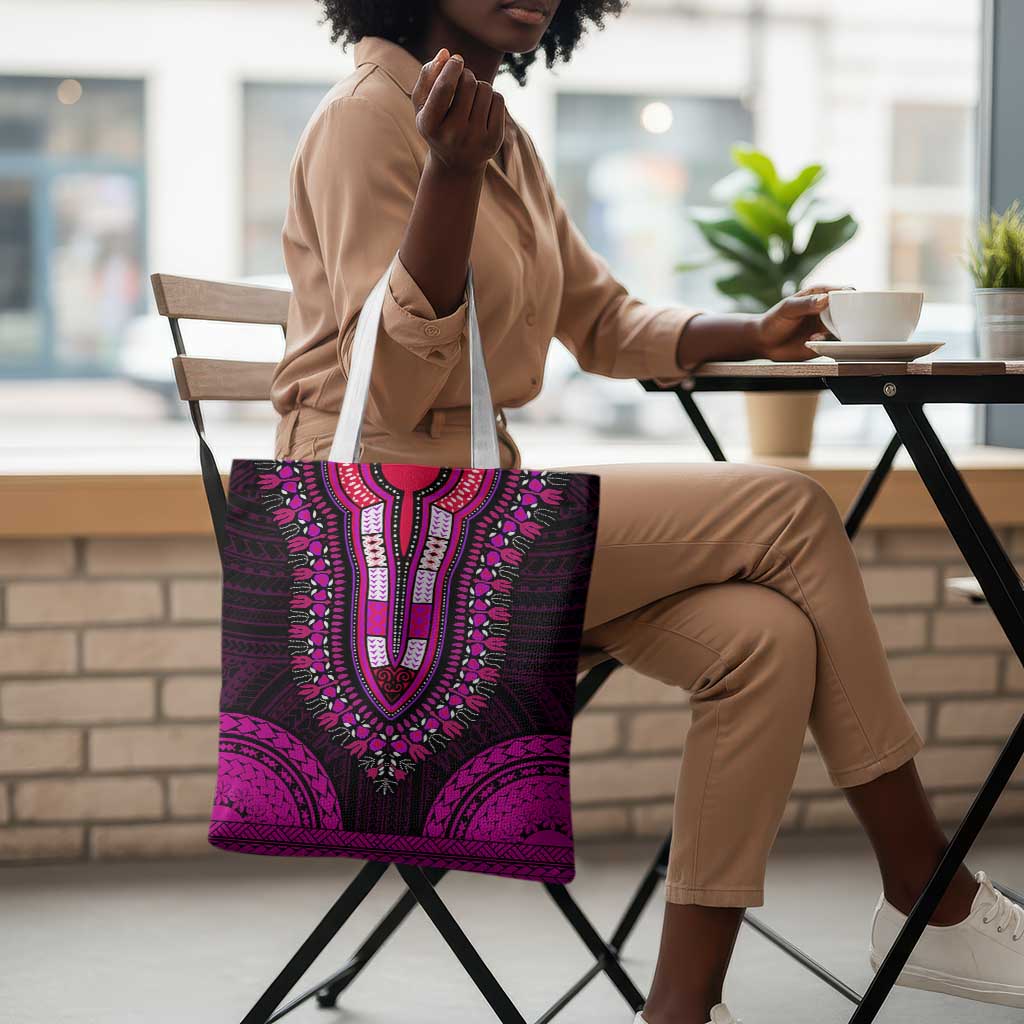African Dashiki and Polynesian Pattern Tote Bag Pink