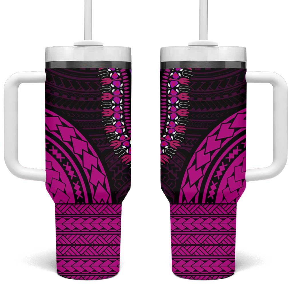 African Dashiki and Polynesian Pattern Tumbler With Handle Pink