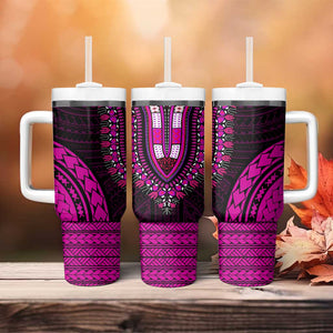 African Dashiki and Polynesian Pattern Tumbler With Handle Pink