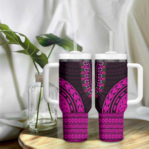 African Dashiki and Polynesian Pattern Tumbler With Handle Pink