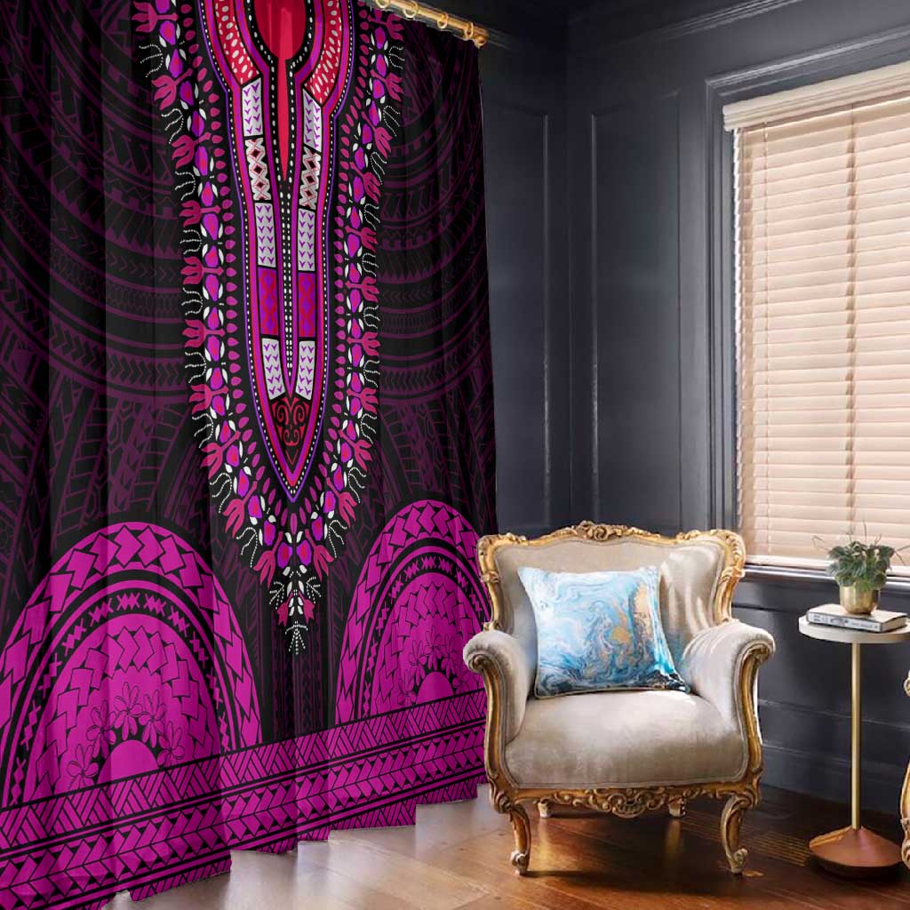 African Dashiki and Polynesian Pattern Window Curtain Pink