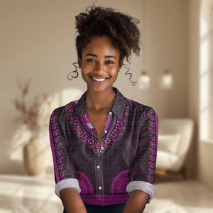 African Dashiki and Polynesian Pattern Women Casual Shirt Pink