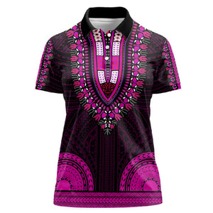 African Dashiki and Polynesian Pattern Women Polo Shirt Pink