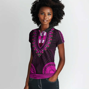 African Dashiki and Polynesian Pattern Women Polo Shirt Pink