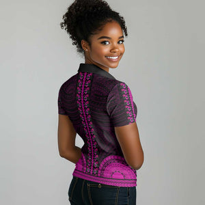 African Dashiki and Polynesian Pattern Women Polo Shirt Pink