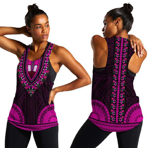 African Dashiki and Polynesian Pattern Women Racerback Tank Pink