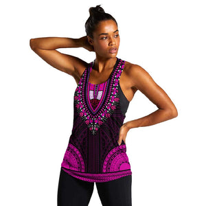 African Dashiki and Polynesian Pattern Women Racerback Tank Pink