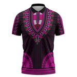 African Dashiki and Polynesian Pattern Zipper Polo Shirt Pink