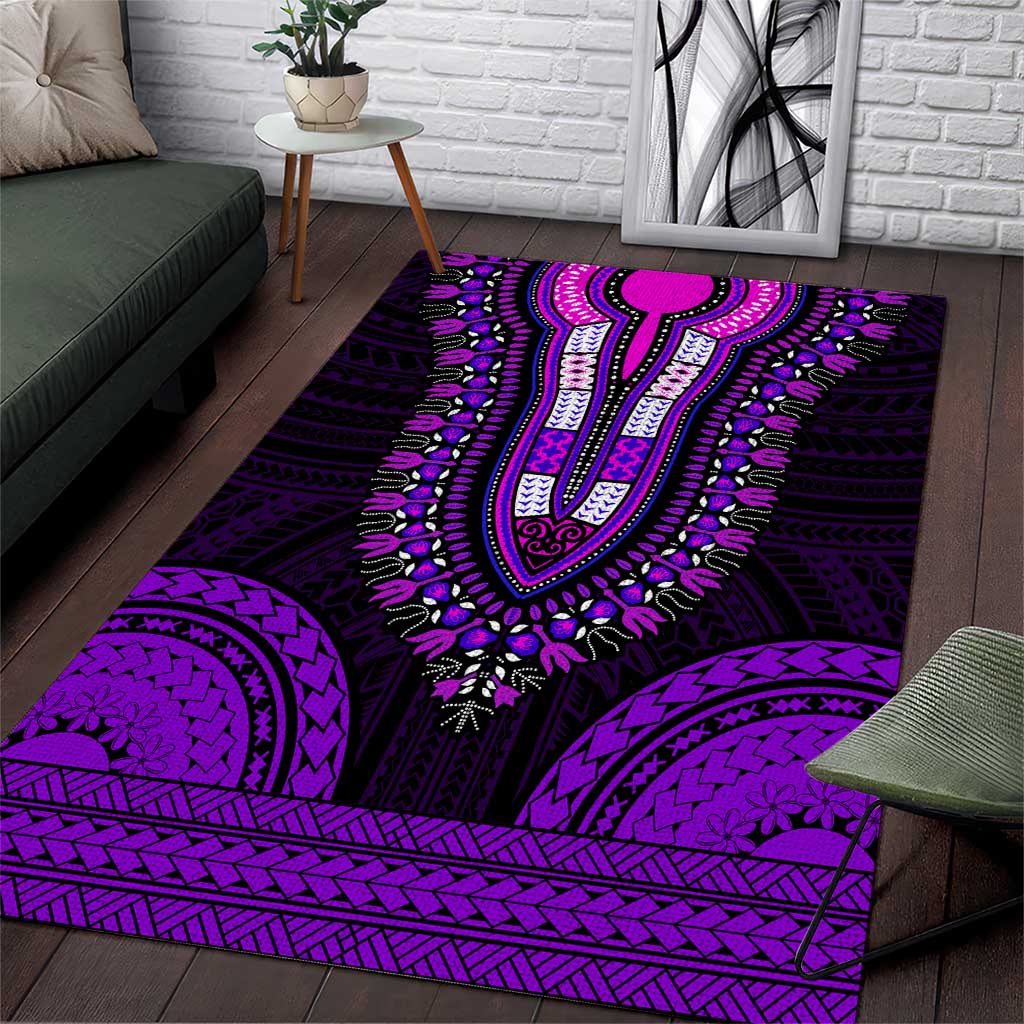 African Dashiki and Polynesian Pattern Area Rug Purple