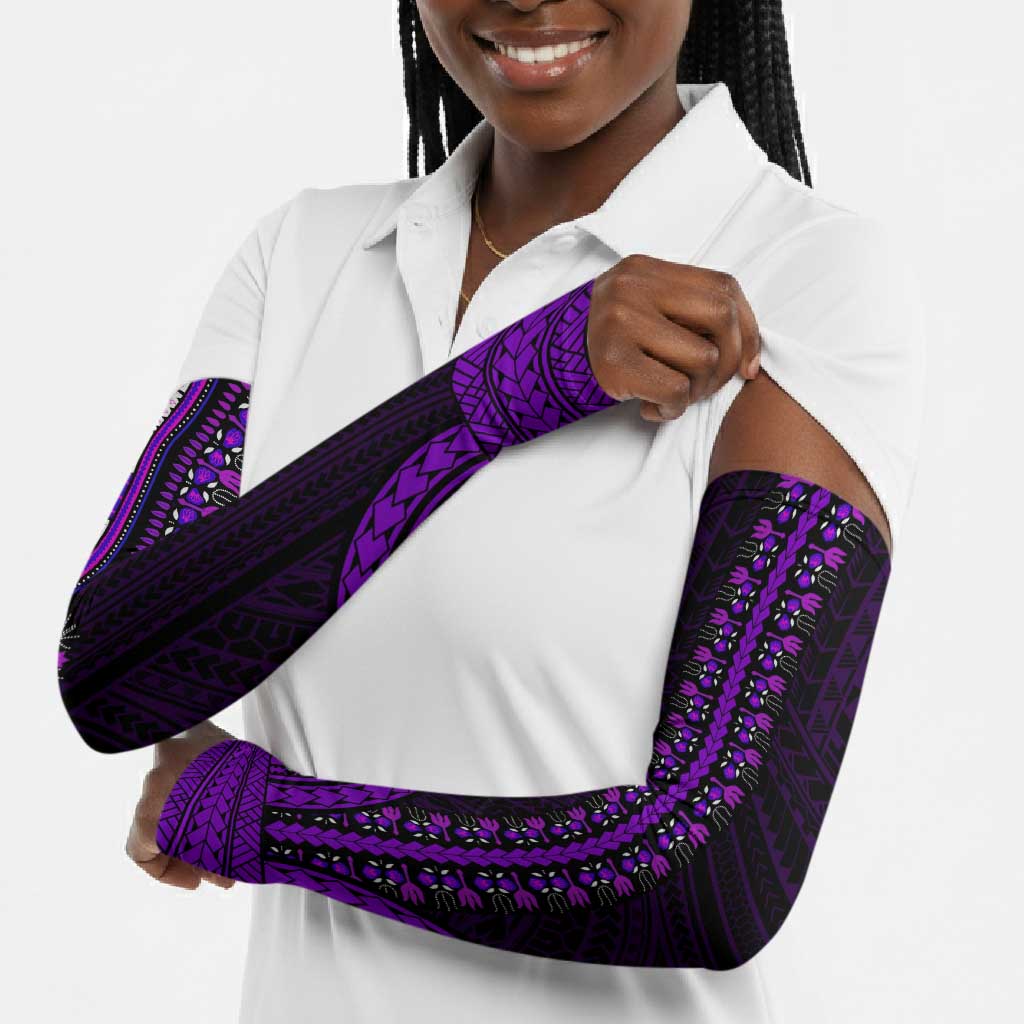 African Dashiki and Polynesian Pattern Arm Sleeves Purple