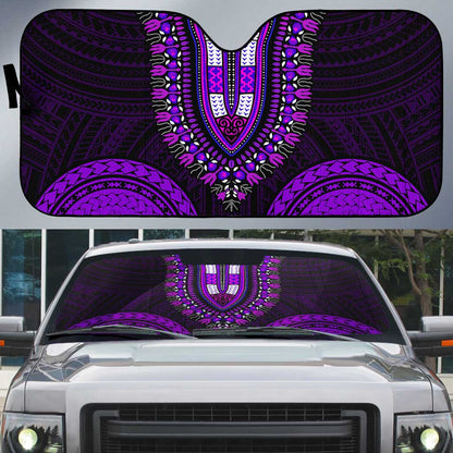 African Dashiki and Polynesian Pattern Auto Sun Shade Purple
