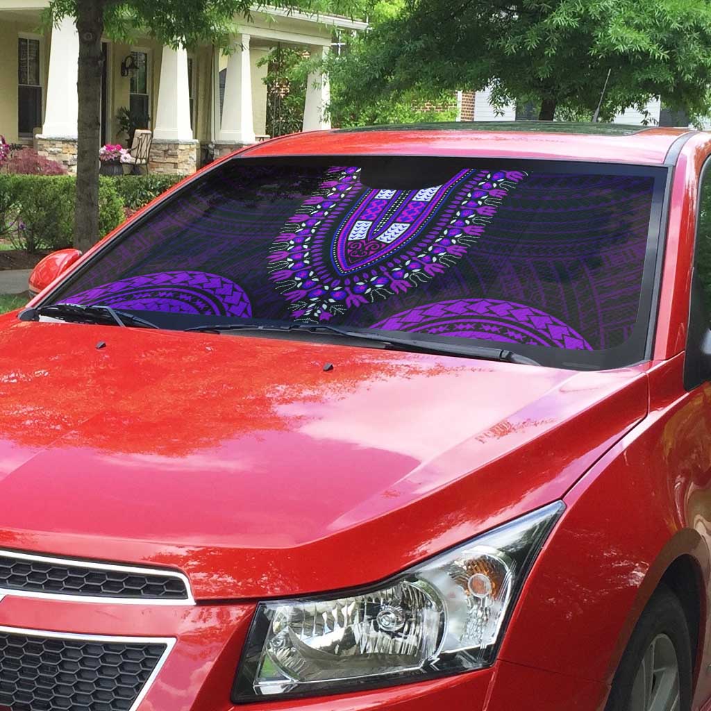 African Dashiki and Polynesian Pattern Auto Sun Shade Purple