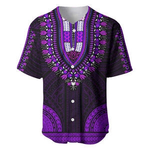 African Dashiki and Polynesian Pattern Baseball Jersey Purple