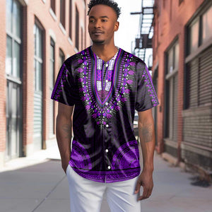 African Dashiki and Polynesian Pattern Baseball Jersey Purple