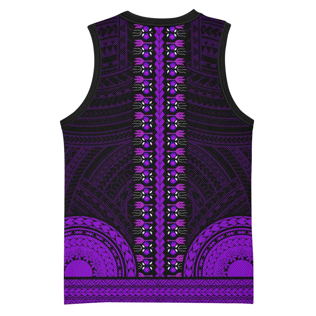 African Dashiki and Polynesian Pattern Basketball Jersey Purple LT9