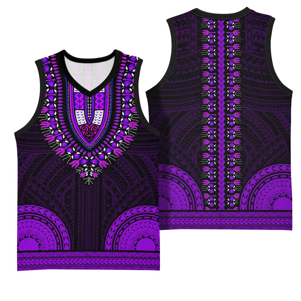African Dashiki and Polynesian Pattern Basketball Jersey Purple LT9