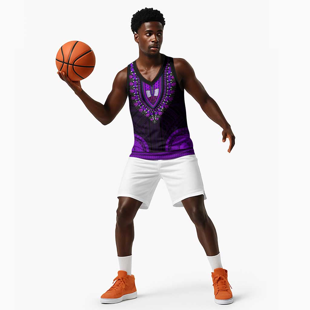 African Dashiki and Polynesian Pattern Basketball Jersey Purple LT9