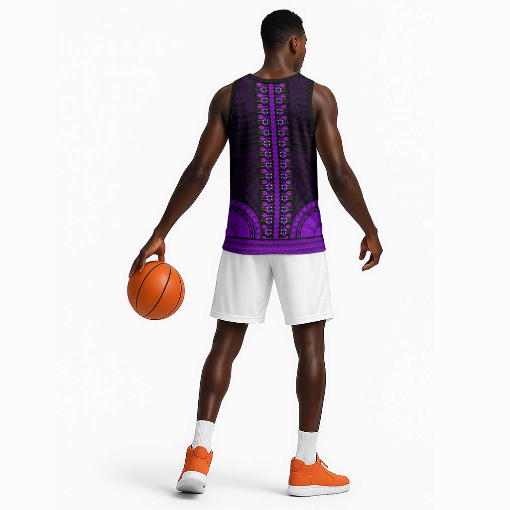 African Dashiki and Polynesian Pattern Basketball Jersey Purple LT9