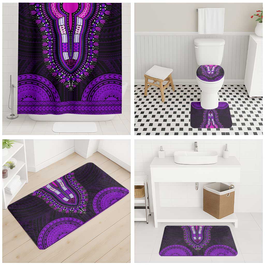 African Dashiki and Polynesian Pattern Bathroom Set Purple