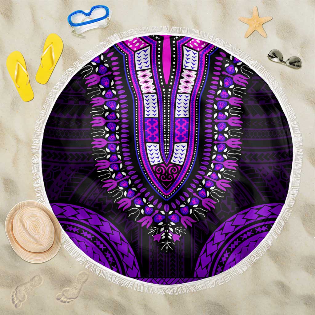 African Dashiki and Polynesian Pattern Beach Blanket Purple