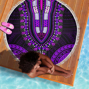 African Dashiki and Polynesian Pattern Beach Blanket Purple