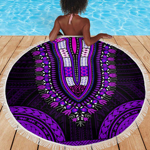 African Dashiki and Polynesian Pattern Beach Blanket Purple