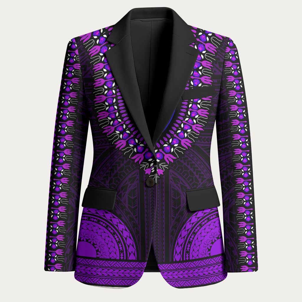 African Dashiki and Polynesian Pattern Blazer Purple