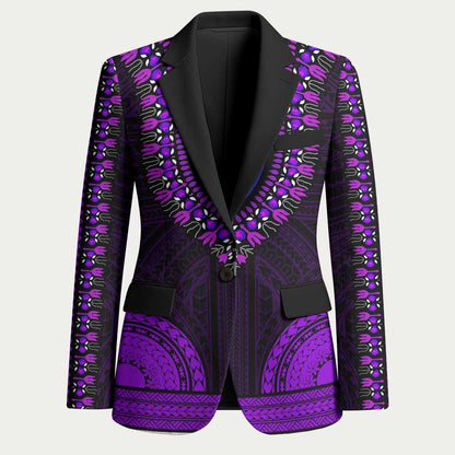 African Dashiki and Polynesian Pattern Blazer Purple