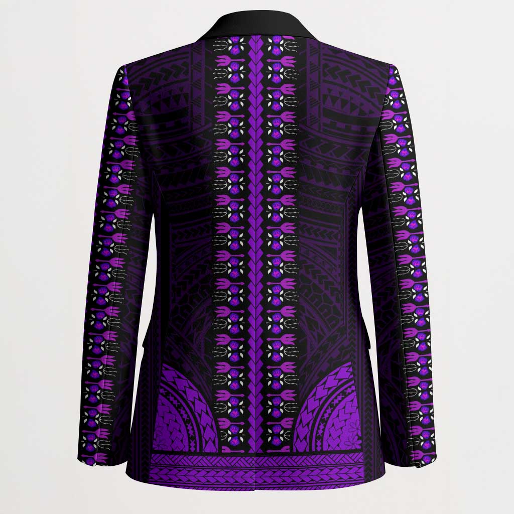 African Dashiki and Polynesian Pattern Blazer Purple