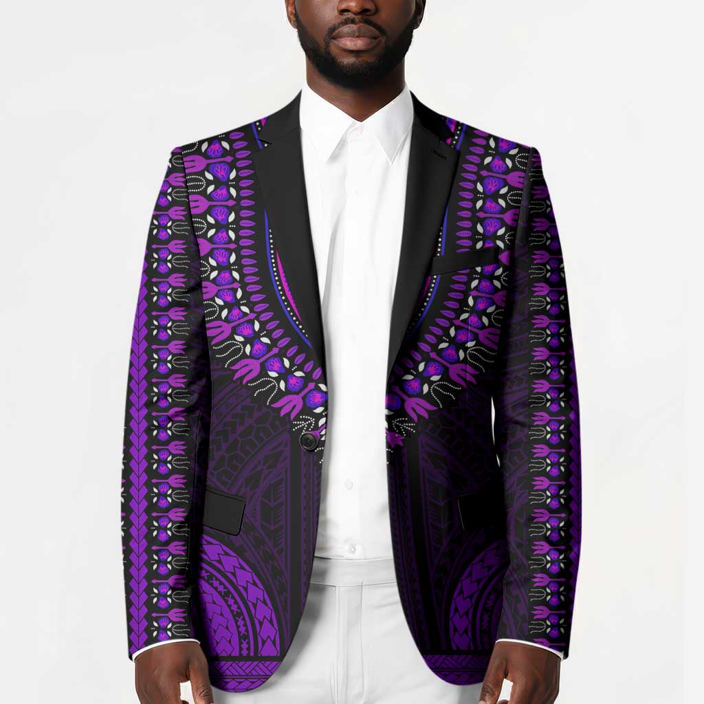 African Dashiki and Polynesian Pattern Blazer Purple