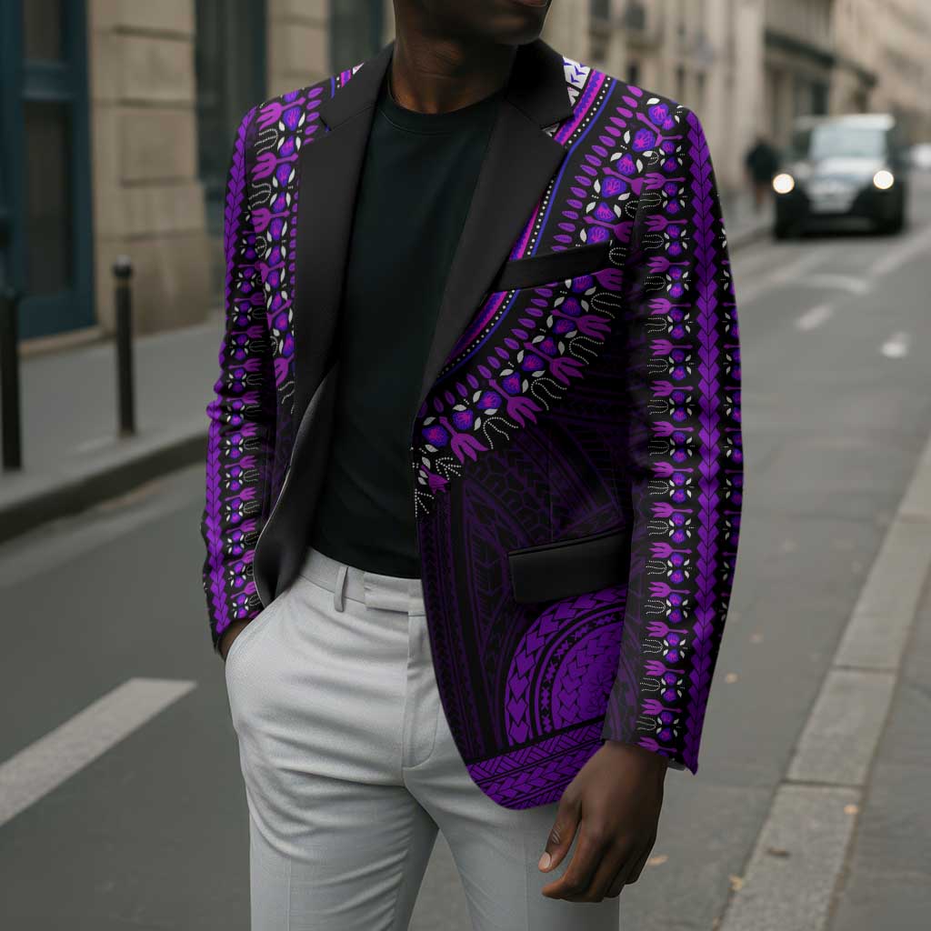 African Dashiki and Polynesian Pattern Blazer Purple