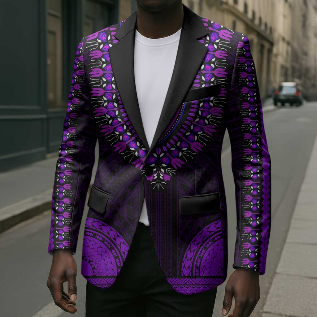 African Dashiki and Polynesian Pattern Blazer Purple