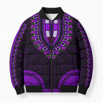 African Dashiki and Polynesian Pattern Bomber Puffer Jacket Purple