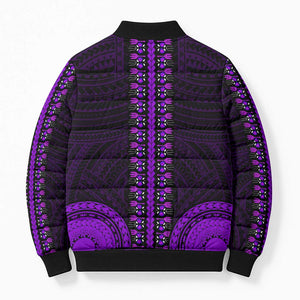 African Dashiki and Polynesian Pattern Bomber Puffer Jacket Purple