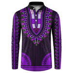 African Dashiki and Polynesian Pattern Button Sweatshirt Purple