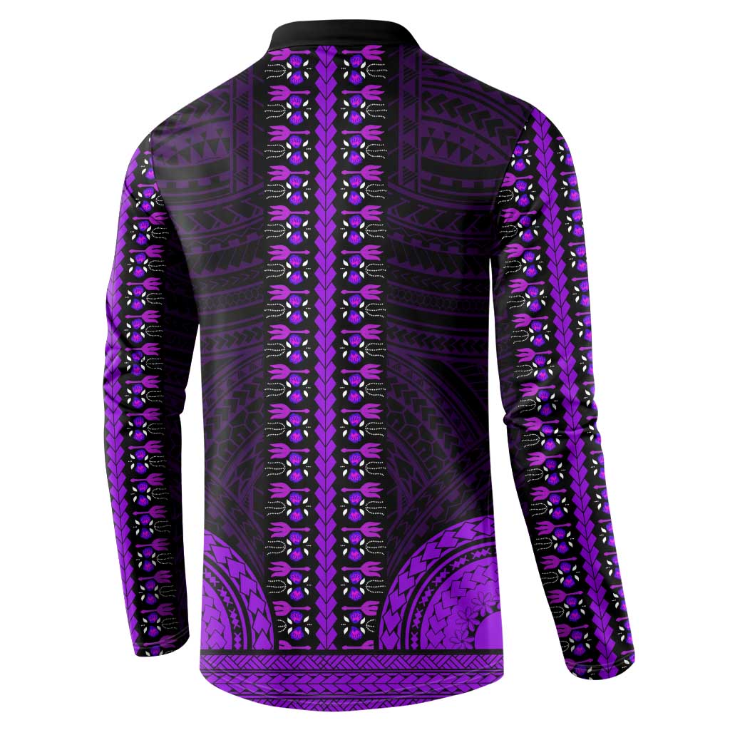 African Dashiki and Polynesian Pattern Button Sweatshirt Purple