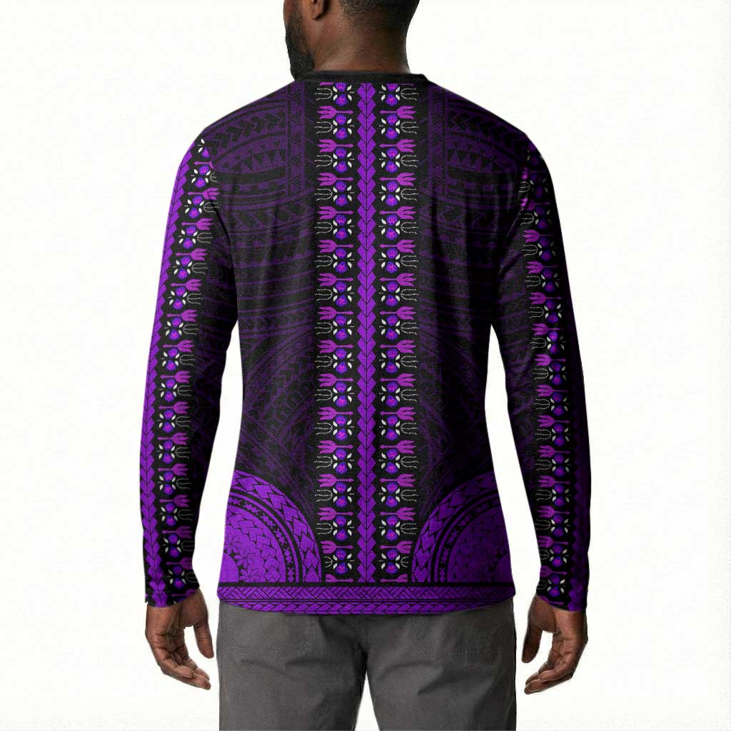 African Dashiki and Polynesian Pattern Button Sweatshirt Purple