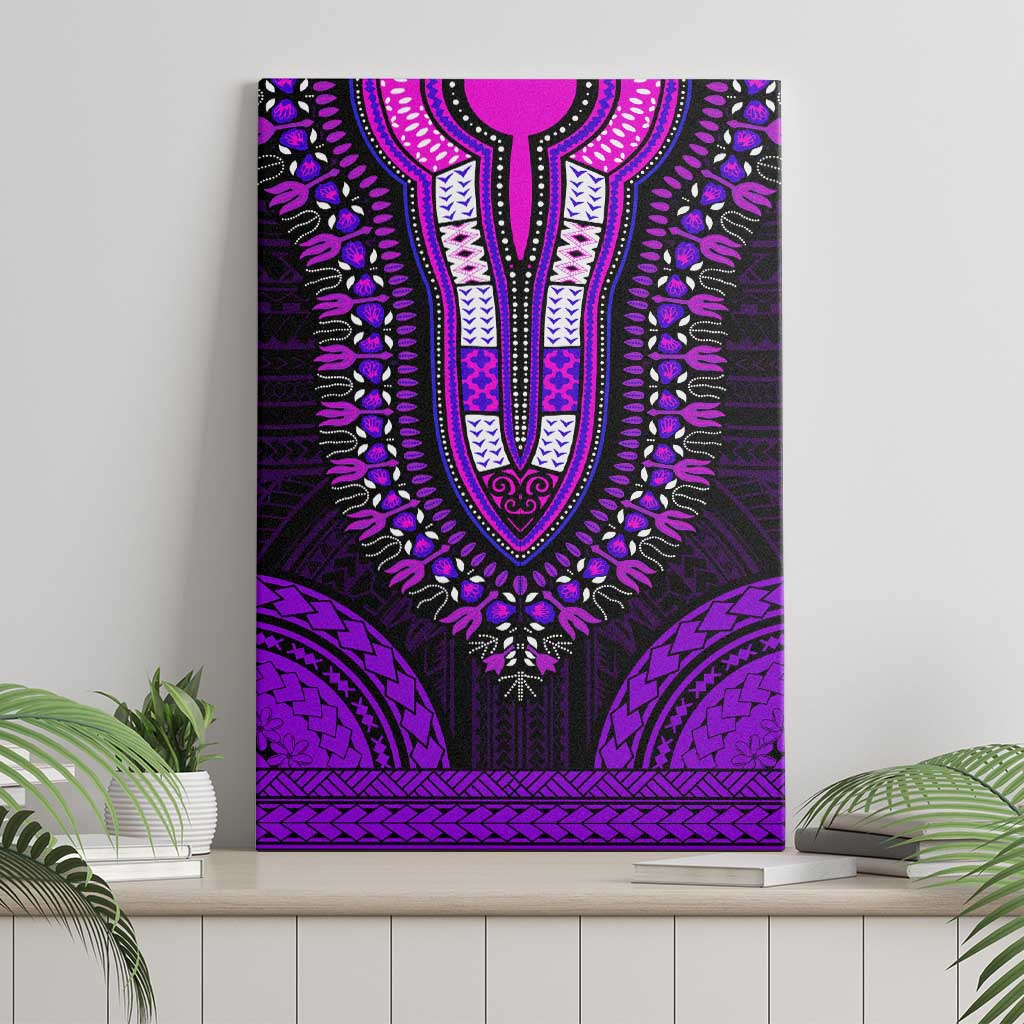African Dashiki and Polynesian Pattern Canvas Wall Art Purple