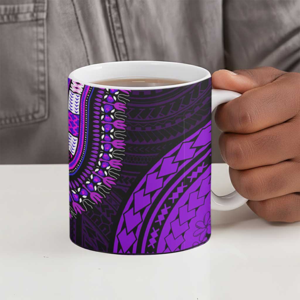 African Dashiki and Polynesian Pattern Ceramic Mug Purple