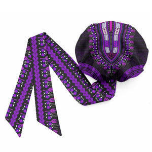 African Dashiki and Polynesian Pattern Easy Headwrap Purple