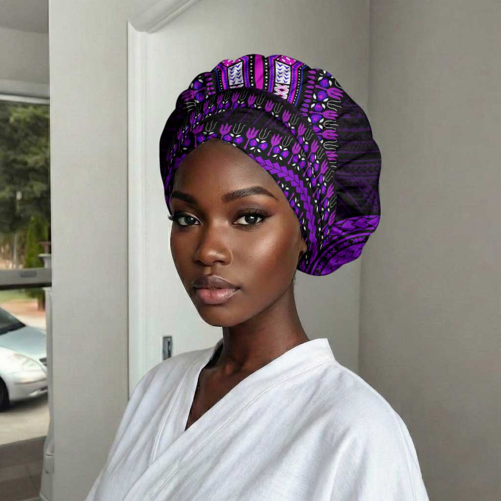 African Dashiki and Polynesian Pattern Easy Headwrap Purple