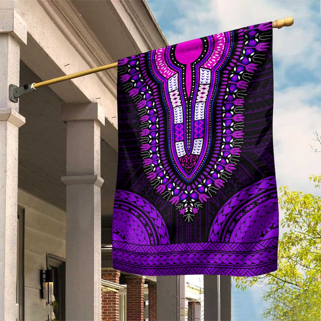 African Dashiki and Polynesian Pattern Garden Flag Purple