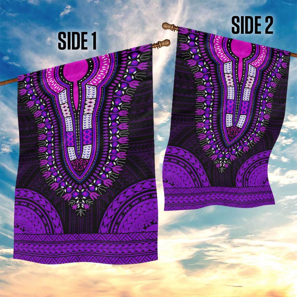 African Dashiki and Polynesian Pattern Garden Flag Purple