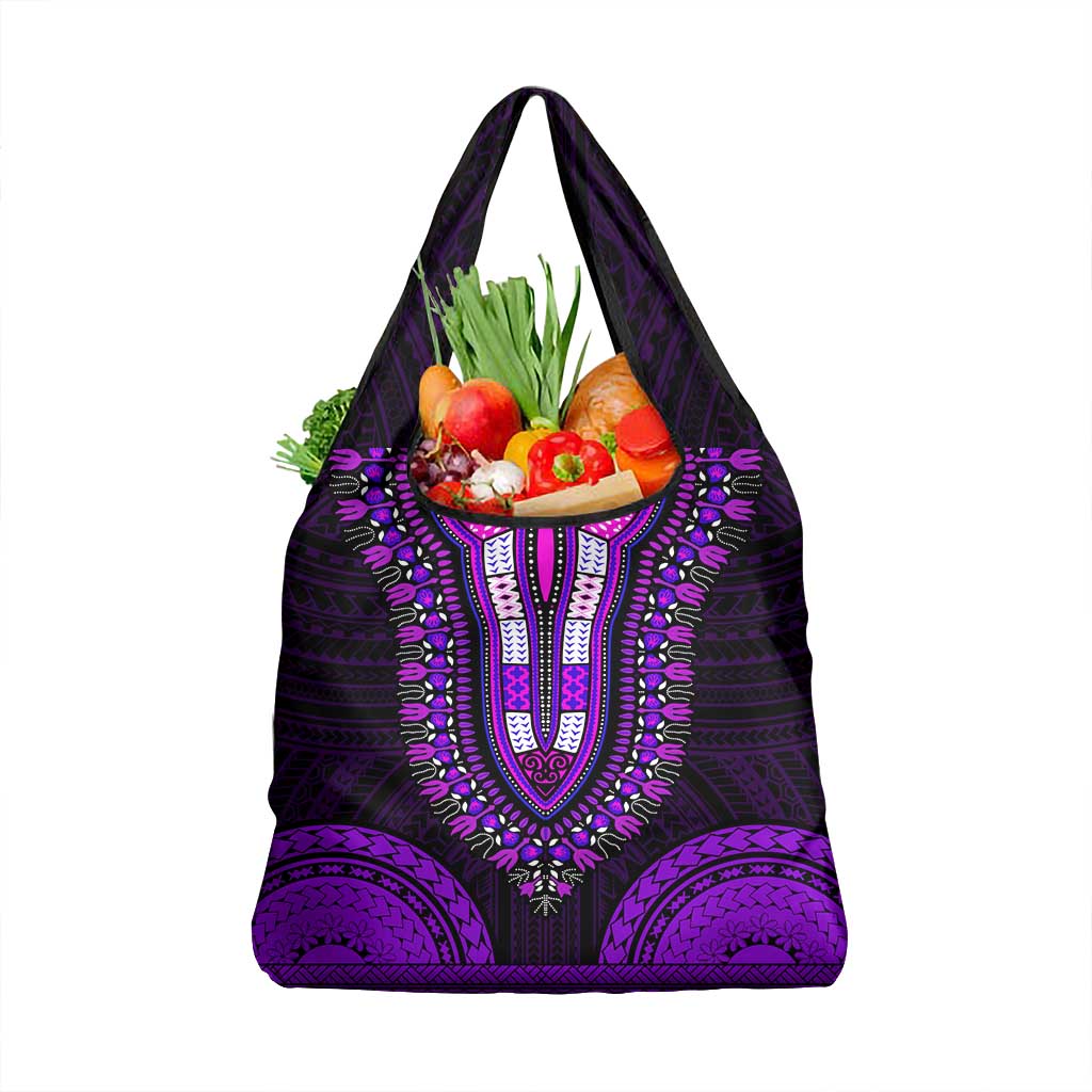 African Dashiki and Polynesian Pattern Grocery Bag Purple