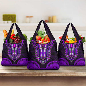 African Dashiki and Polynesian Pattern Grocery Bag Purple