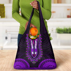 African Dashiki and Polynesian Pattern Grocery Bag Purple