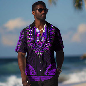 African Dashiki and Polynesian Pattern Hawaiian Shirt Purple