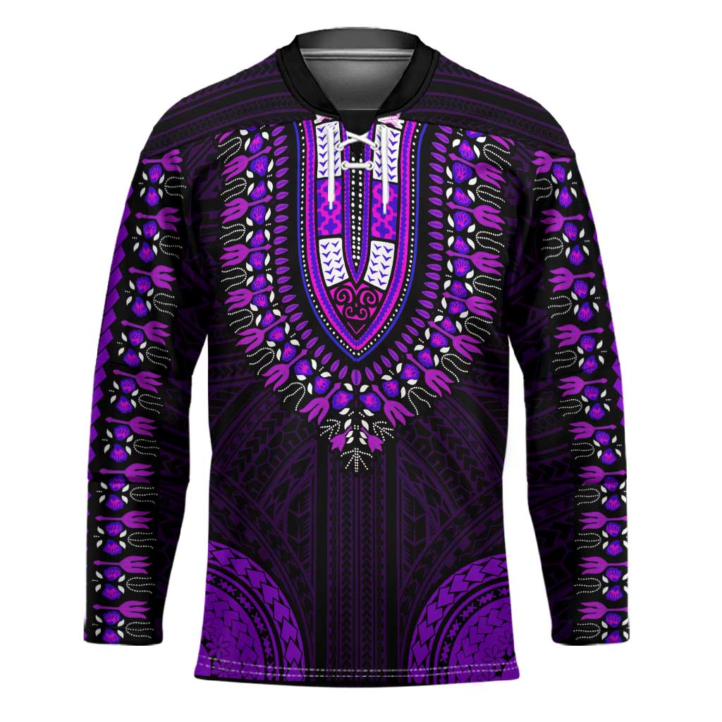 African Dashiki and Polynesian Pattern Hockey Jersey Purple