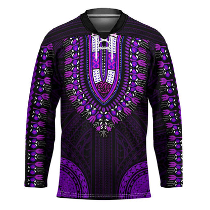 African Dashiki and Polynesian Pattern Hockey Jersey Purple