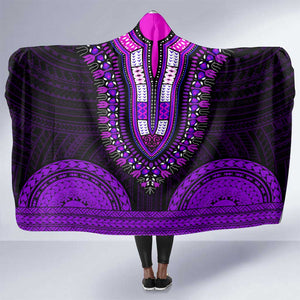 African Dashiki and Polynesian Pattern Hooded Blanket Purple